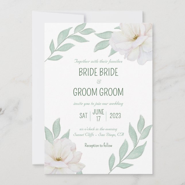 Invitation Mariage de Jardin Invitation, Gardenias & verdure (Devant)