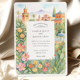 Invitation Mariage de jardin marocain Marrakech à l'aquarelle