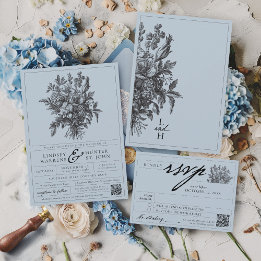 Invitation Mariage de jardin romantique floral vintage bleu p