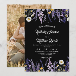 Invitation Mariage de jardin rustique à la lavande et aux fle