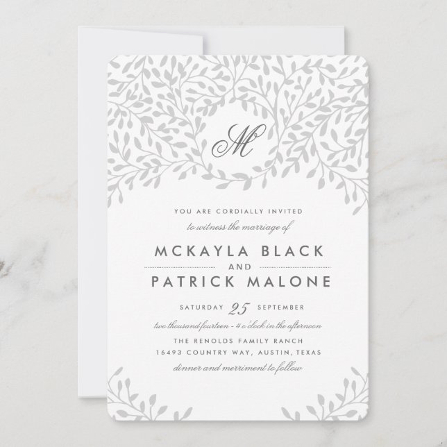 Invitation Mariage de jardin secret - gris (Devant)