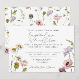 Invitation Mariage de jardin simple rose vif