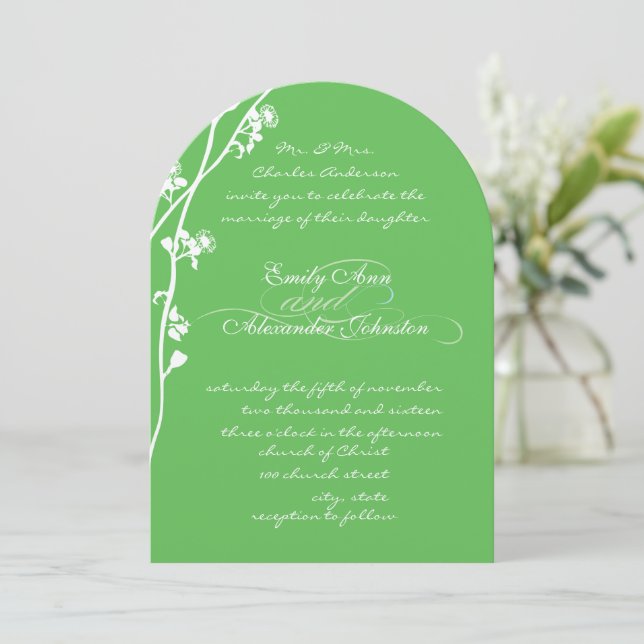 Invitation Mariage de la branche de fleurs sauvages vertes (Debout devant)