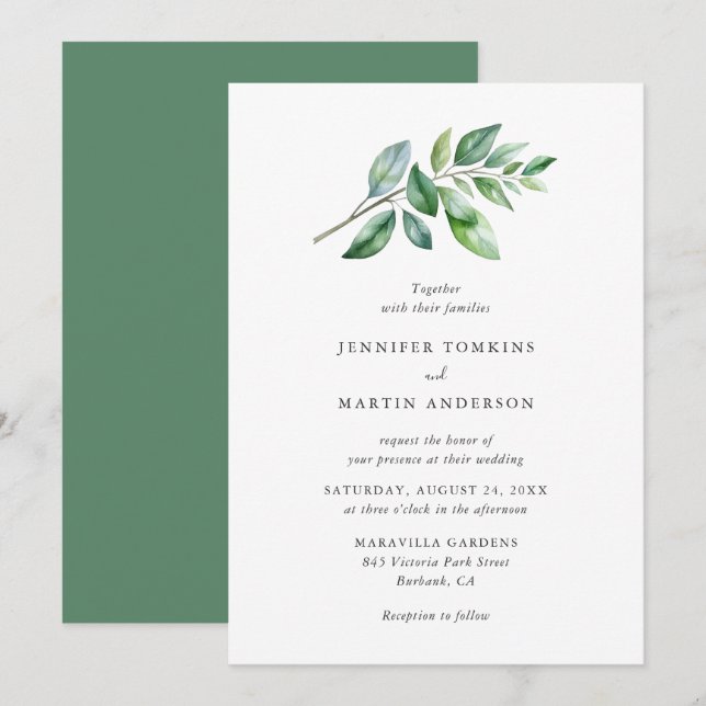 Invitation Mariage de la branche de verdure de l'aquarelle si (Devant / Derrière)
