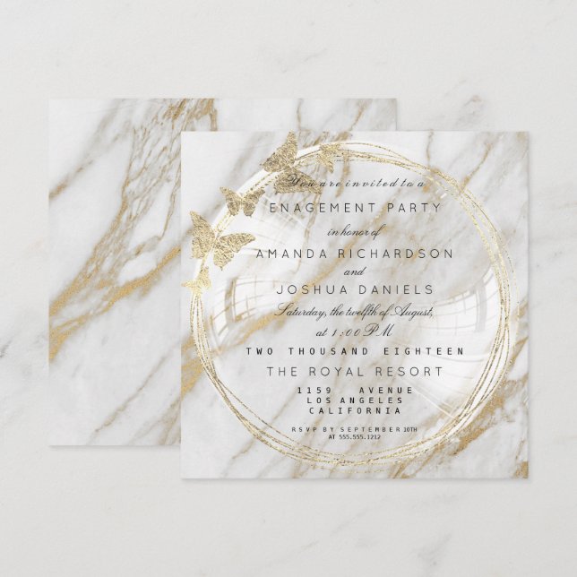 Invitation Mariage de la bulle de verre blanc marbre Fiançail (Devant / Derrière)