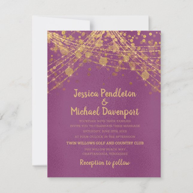 Invitation Mariage de la chaîne de Parties scintillant d'or v (Devant)