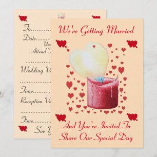 Invitation mariage de la chandelle rouge en forme de coeur d'