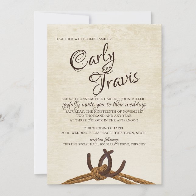 Invitation Mariage de la corde et des chaussures de cheval (Devant)