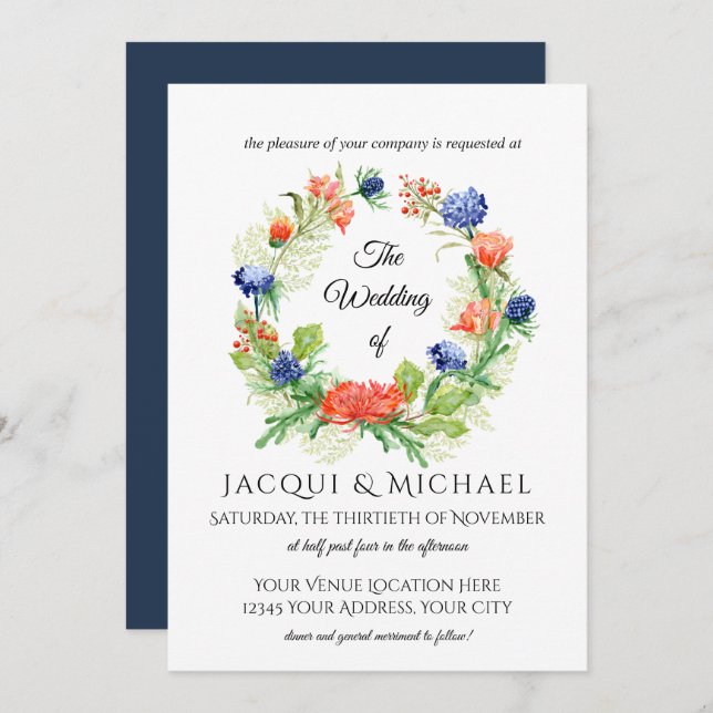 Invitation Mariage de la couronne de chardon de la marine d'O (Devant / Derrière)