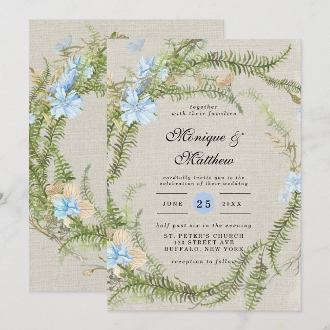 Invitation Mariage de la couronne de foune d'été rustique (Devant / Derrière)