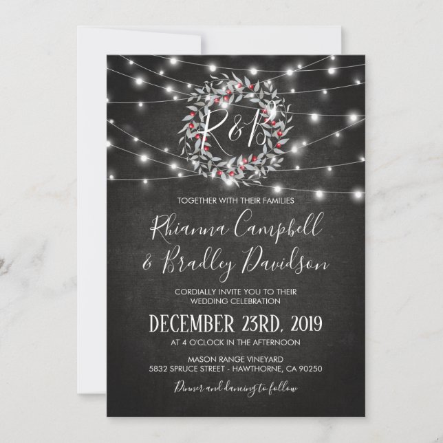 Invitation Mariage de la couronne de Noël rustique hiver (Devant)