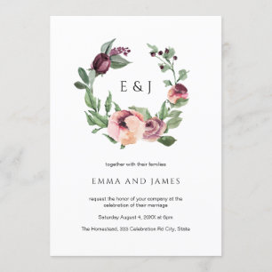 Invitation Mariage de la couronne florale d'aquarelle Burgund