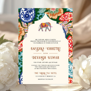 Invitation Mariage de la crème Elephant Art Populaire Indienn