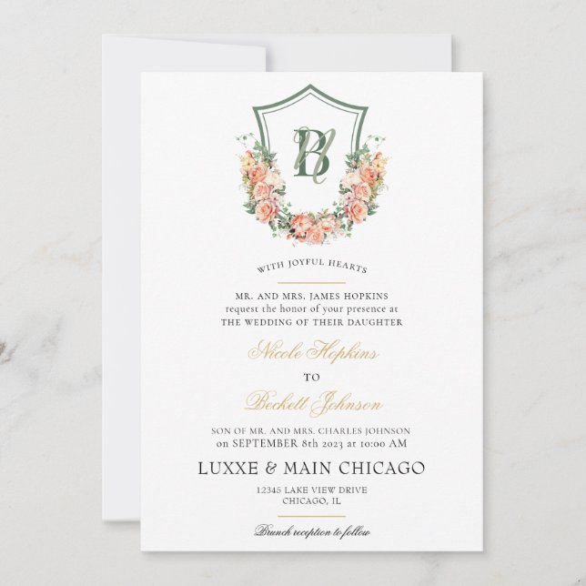 Invitation Mariage de la crête florale de Pêche (Devant)