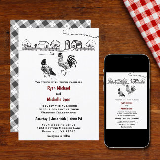 Invitation Mariage de la ferme de poulet et de poulet