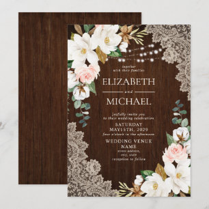 Invitation Mariage de la ferme florale de dentelles de bois r