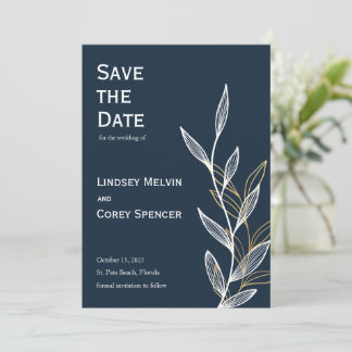 Invitation Mariage de la feuille d'or de la Marine Enregistre
