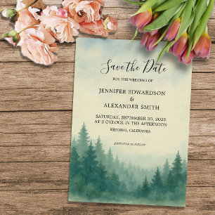 Invitation Mariage de la forêt de pins d'aquarelle Enregistre