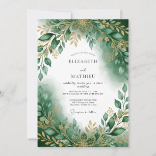 Invitation Mariage de la forêt en vert émeraude orné