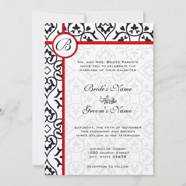 Invitation Mariage de la frontière du côté du coeur noir roug (Devant)