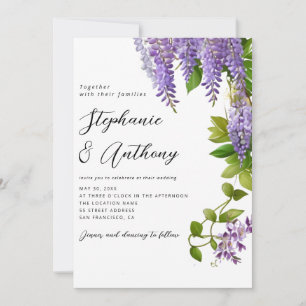 Invitation Mariage de la glycine violette à pendaison botaniq