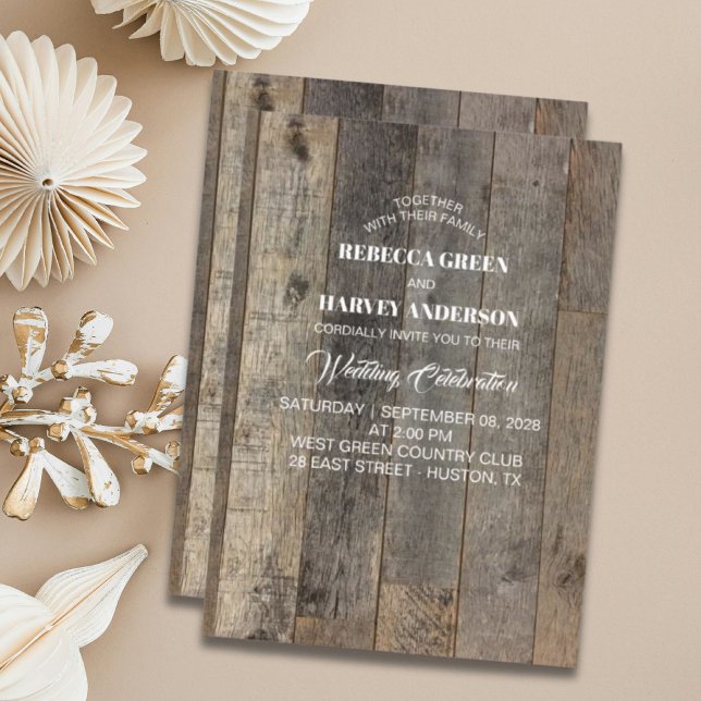 Invitation mariage de la grange à grains de bois rustique de  (rustic western country woodgrain barn wedding invitation)