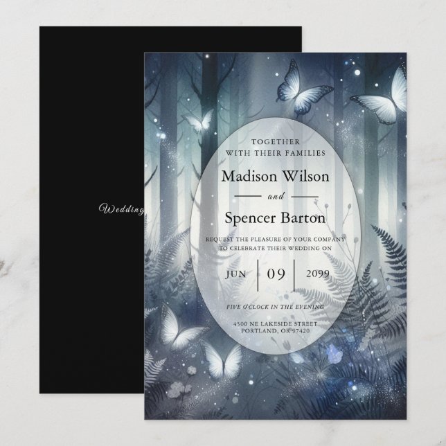Invitation Mariage de la magie de minuit et des ailes lunes (Devant / Derrière)
