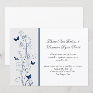 Invitation Mariage de la marine Blue Butterflies Ornate Swirl