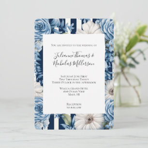 Invitation Mariage de la marine Blue Floral Stripes