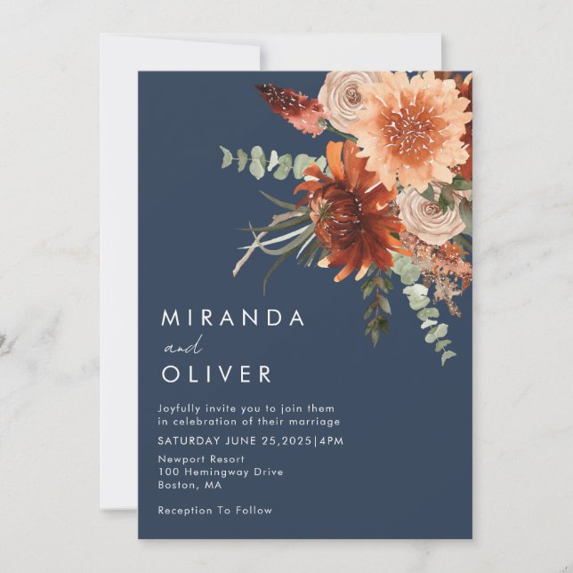 Invitation Mariage de la marine Floral Boho (Devant)