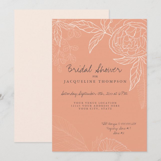 Invitation Mariage de la marionnette Floral Peony (Devant / Derrière)