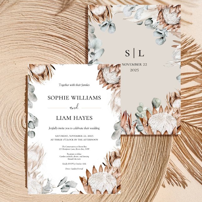 Invitation Mariage de la Pampa neutre Boho Protea (Créateur téléchargé)