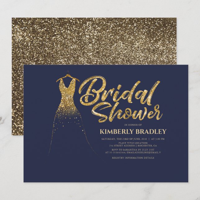 Invitation Mariage de la Parties scintillant d'or Fête de l'm (Devant / Derrière)
