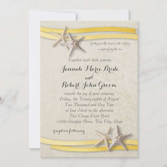 Invitation Mariage de la plage jaune de Starfish et Ribbon (Devant)