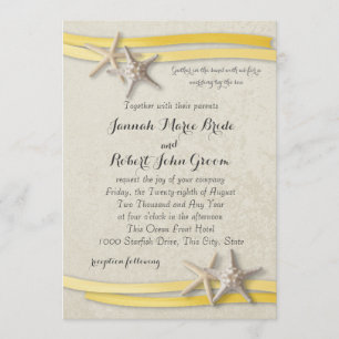Invitation Mariage de la plage jaune de Starfish et Ribbon