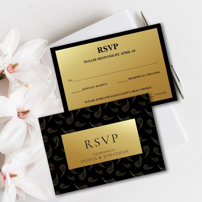 Invitation Mariage de la plume d'or moderne choix de repas RS (Modern Gold Feather Wedding Meal Choice RSVP Invitation)