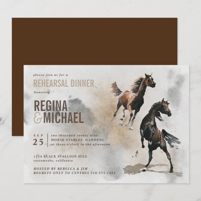 Invitation Mariage de la répétition de l'aquarelle du Cheval  (Devant / Derrière)