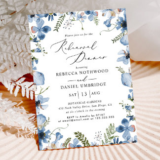 Invitation Mariage de la répétition moderne Floral bleu