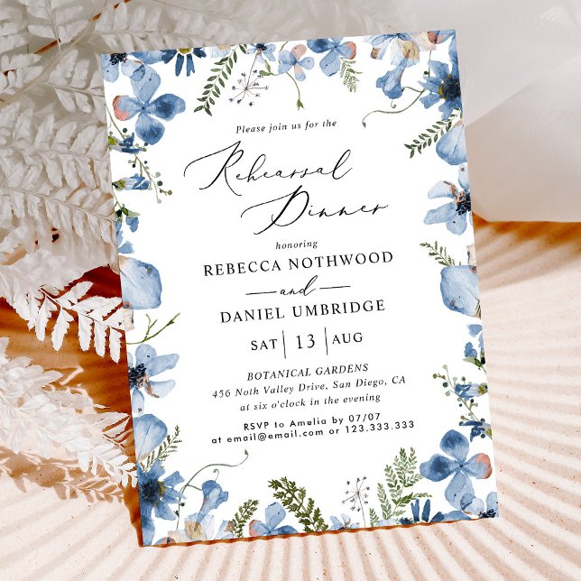 Invitation Mariage de la répétition moderne Floral bleu (Créateur téléchargé)