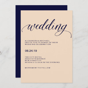 Invitation Mariage de la typographie Blush et Navy