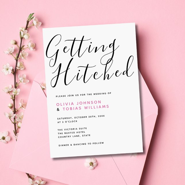 Invitation Mariage de la typographie moderne (Simple modern wedding invitation with 'Getting Hitched' script typography. Classic elegant & stylish)