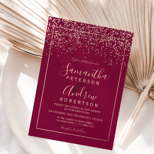 Invitation mariage de la typographie rose en or confetti roug