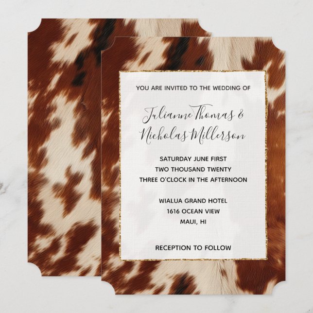 Invitation Mariage de la vache blanche à la crème Brown du su (Devant / Derrière)