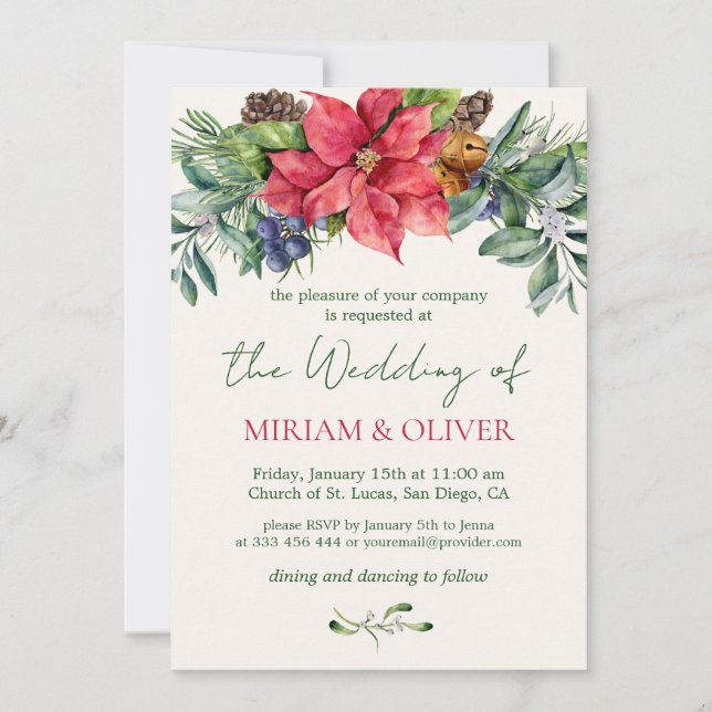 Invitation Mariage de la végétation hivernale de Poinsettia (Devant)