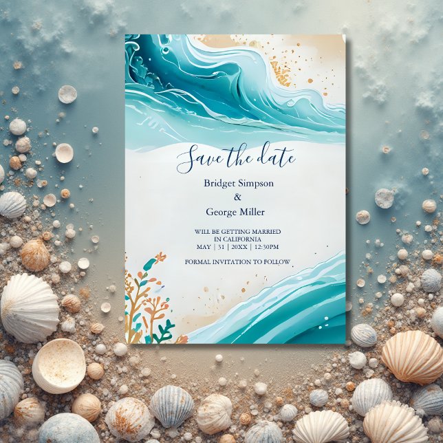 Invitation mariage de la vibe côtière bleue sécurité de la da (Créateur téléchargé)