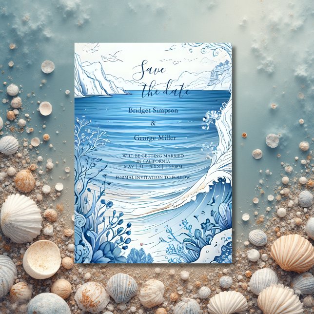 Invitation mariage de la vibe côtière bleue sécurité de la da (Créateur téléchargé)