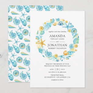 Invitation Mariage de la vie marine bleu et jaune