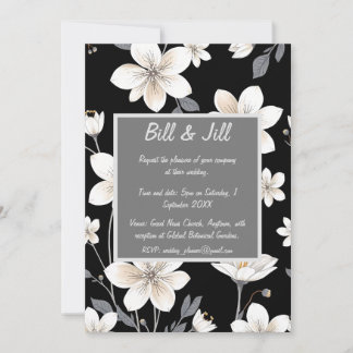 Invitation Mariage de la zone de texte Gris Floral noir et bl