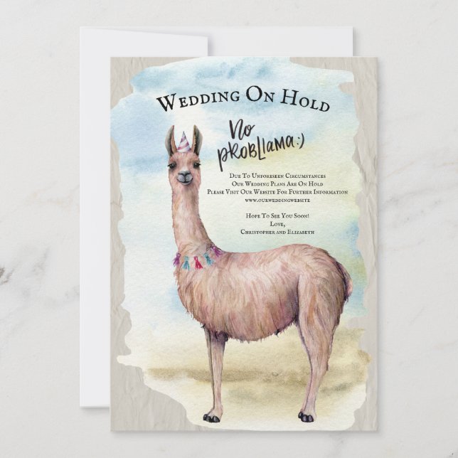 Invitation Mariage de Lama Drôle Reporté En Attente (Devant)