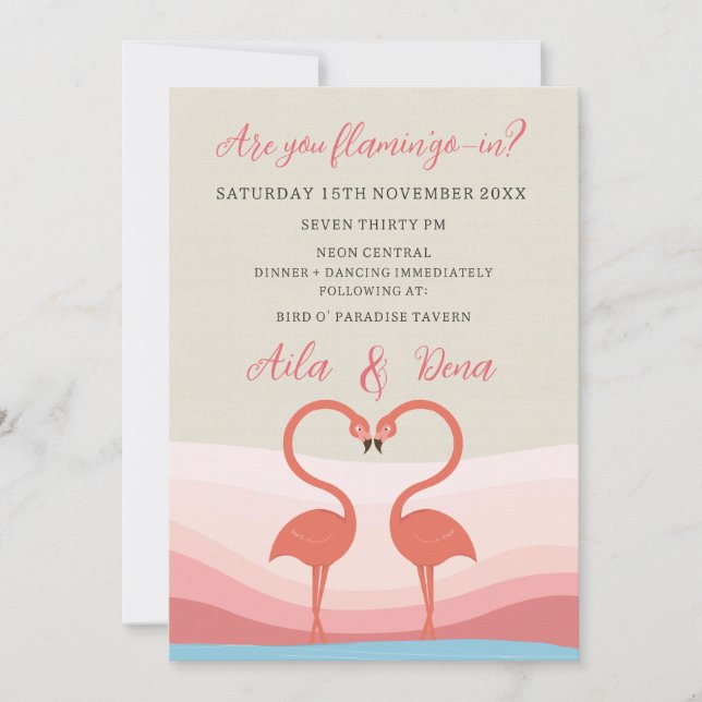 Invitation Mariage de l'amour des oiseaux flamants rose (Devant)